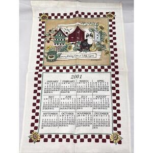 Kay Dee Designs Linen Dish Towel 2001 Calendar Country Cat Garden Grows Love